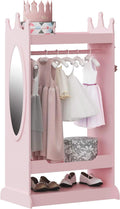 UTEX Kids Dress up Storage with Crown-Shaped Top and Mirror | Open Hanging Armoire Closet, Kids Wardrobe Closet, Water-based Paint