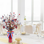 4 Pack Patriotic Artificial Berry Stem Picks White Blue Red Stars for 4th of July Independence Day, Pentagram Faux Berry Branches Decoration for Home Office Restaurant Vase Décor