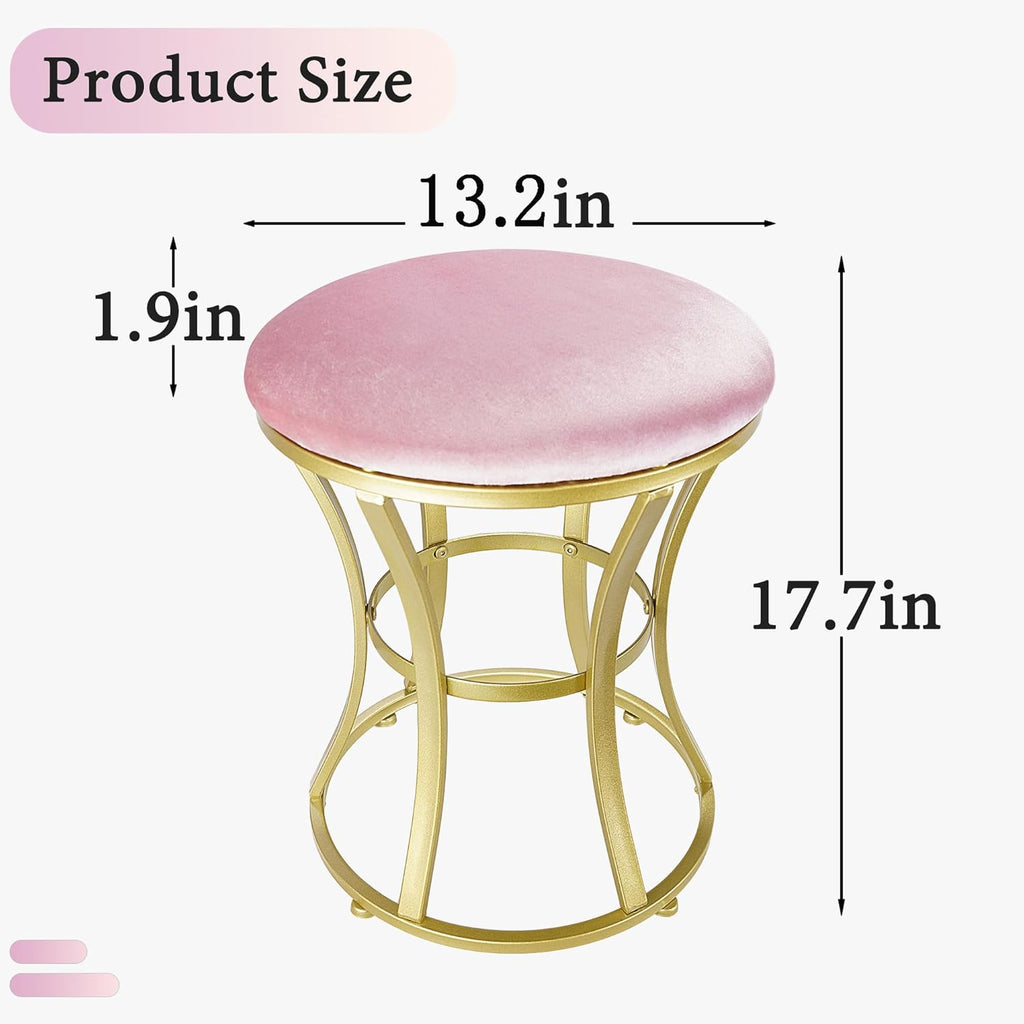 Velvet Round Vanity Stool Chair,Pink Velvet Footrest Ottoman Foot Stool Seat with Golden Metal Legs,Makeup Chair for Bathroom Vanity,Bedroom,Living Room