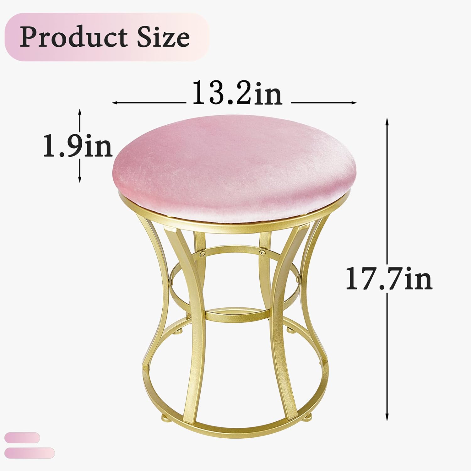 Velvet Round Vanity Stool Chair,Pink Velvet Footrest Ottoman Foot Stool Seat with Golden Metal Legs,Makeup Chair for Bathroom Vanity,Bedroom,Living Room