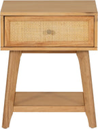 Powell Laurie Natural Wooden Side Accent Table with Cane Drawer Front