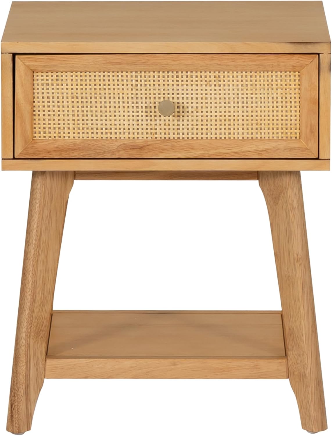 Powell Laurie Natural Wooden Side Accent Table with Cane Drawer Front