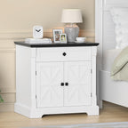 Bigbiglife Farmhouse End Table with Storage, 29.9" Large End Tables Living Room, Sofa Side Table with Drawer and Barn Door, Wooden Square Night Stand for Bedroom, Living Room, White