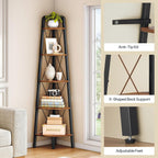 HOOBRO Corner Shelf, 5-Tier Corner Shelf Stand, 66.9" Tall Ladder Bookshelf, Industrial Corner Display Shelf Plant Stand for Living Room, Kitchen, Home Office, Rustic Brown BF145CJ01