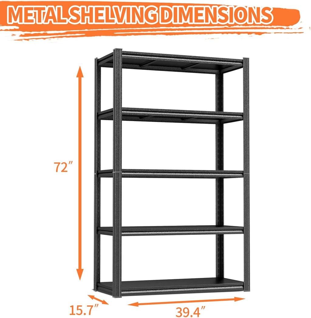 PRESTELION 5-Tier Adjustable Bakers Rack, 2000 lbs Capacity All-Steel Standing Kitchen Shelf, 39.4" L x 15.7" W x 72" H - Microwave Stand with Storage for Kitchen, Living Room, Dining Room