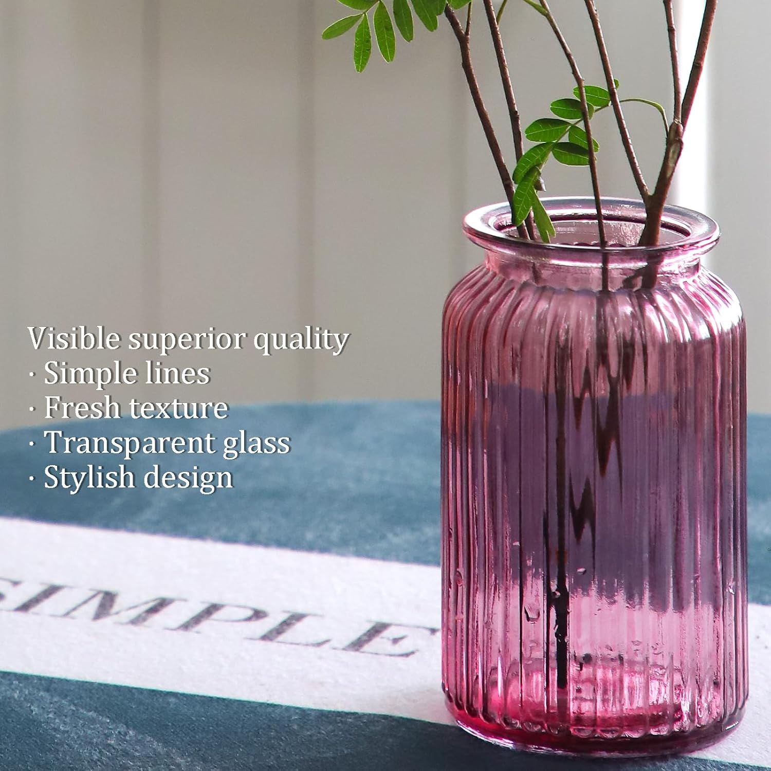 OFFIDIX Glass Vase,7.3 * 4.3in Vertical Line Geometric Faceted Design Flower Vase