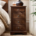 25" Tall Traditional End Table with Rolling Casters & Charging Station, Wooden Side Table with Cup Holder Tray, Openable Magazine Rack & Adjustable Shelves, Walnut