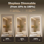 40"X30" LED Bathroom Mirror with Lights, Anti-Fog, Backlit Lit with CRI>90,Lighted Bathroom Vanity Mirror for Wall, Memory Function, Tempered Glass, 3 Colors Frameless Lighted Mirror for Bathroom