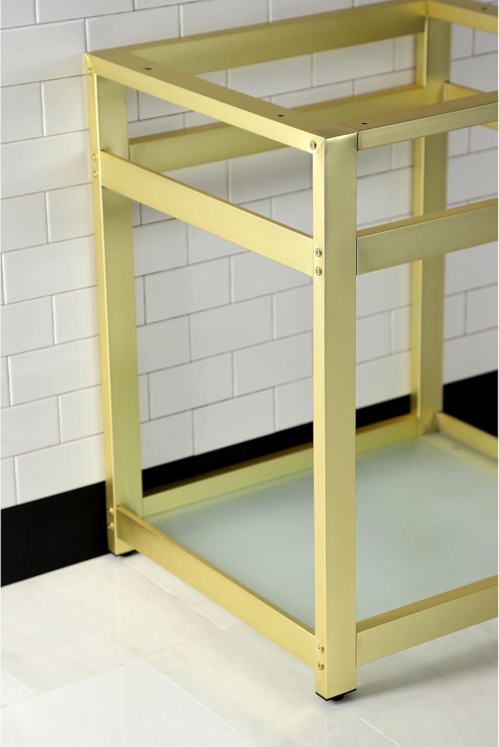 Kingston Brass VSP2522B7 Fauceture 25-Inch x 22-Inch Steel Console Sink Base with Glass Shelf, Brushed Brass