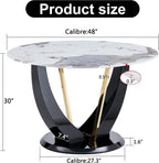 JUFU 48 Inch Round Dining Table for 4 to 6, Faux Marble Look, Modern Circle Kitchen Furniture with Stable Pedestal Base for Apartment, Dining Room, Living Room, Restaurant
