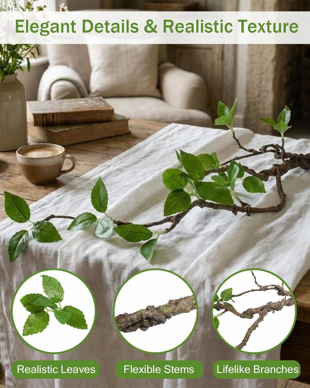 Vase with Greenery, 1 pcs Artificial Greenery Stems in White Vase, 20" Fake Plants for Decoration, Bathroom Office Farmhouse Kitchen Counter Coffee Table Centerpieces Plants Artificial-White