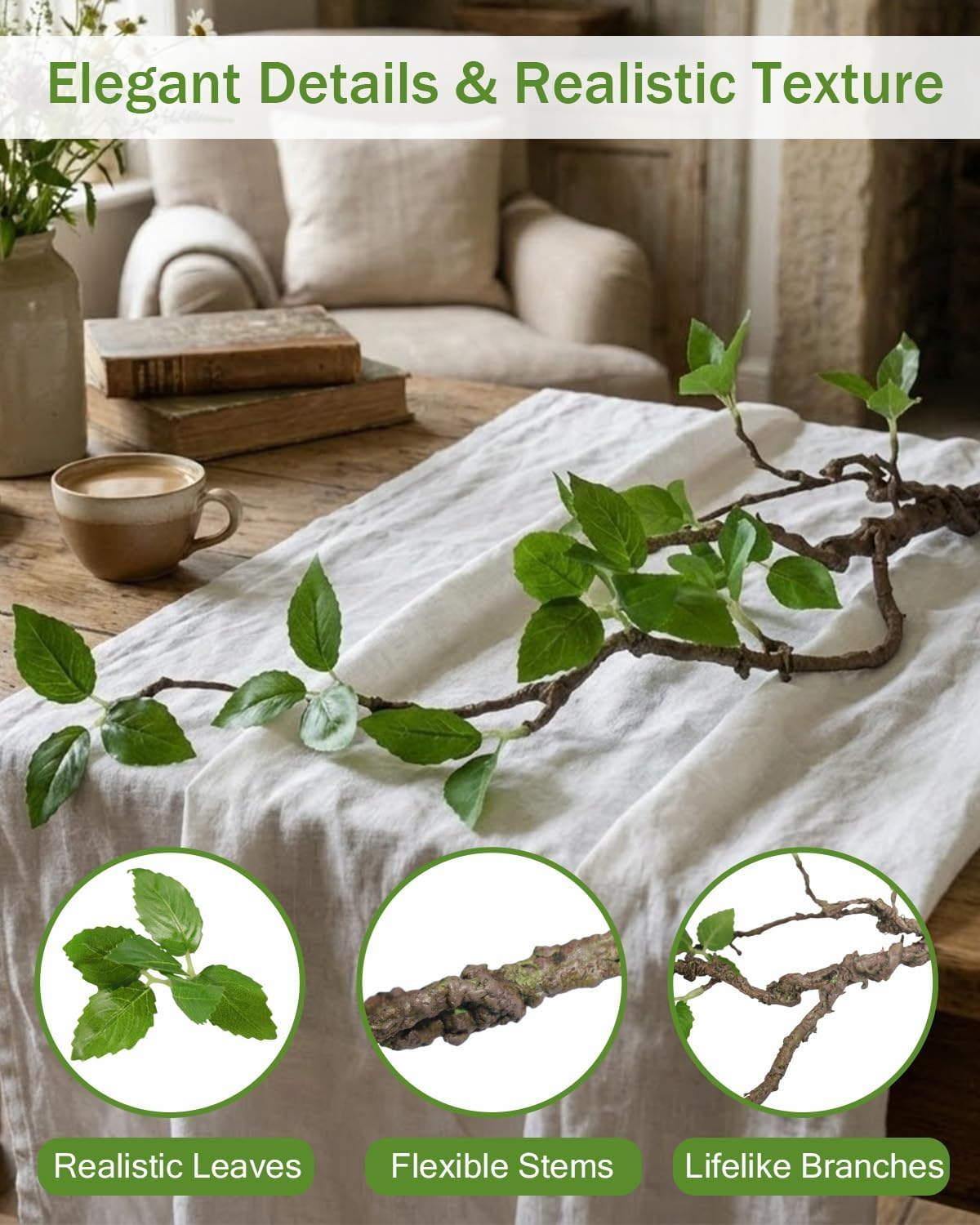 Vase with Greenery, 1 pcs Artificial Greenery Stems in White Vase, 20" Fake Plants for Decoration, Bathroom Office Farmhouse Kitchen Counter Coffee Table Centerpieces Plants Artificial-White