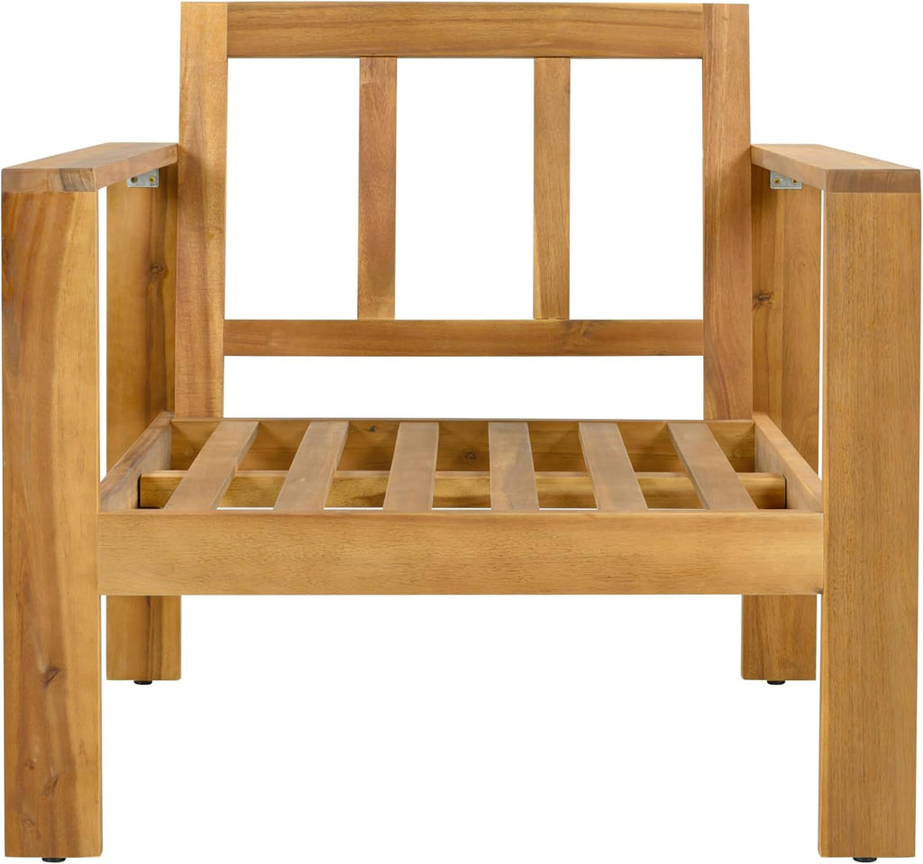 Merax 2 Piece Outdoor Patio Single Acacia Wood Chair with Water-Repellent Cushion, Transitional Lounge Armchair for Garden, Deck & Poolside
