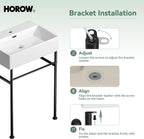 HOROW 24" x 17" Console Bathroom Sink with Stainless Steel Support Pedestal Legs, Free Standing Vanity Basin, Wall-Mount Modern Rectangular Ceramic Sink Porcelain, Matte Black