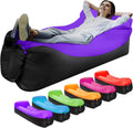Inflatable Lounger Air Sofa Hammock, Inflatable Couch for Camping, Perfect for Beach Chair Waterproof Anti-Air Leaking Pouch Couch Air Chair for Outdoor, Beach, Hiking (Purple)