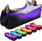Inflatable Lounger Air Sofa Hammock, Inflatable Couch for Camping, Perfect for Beach Chair Waterproof Anti-Air Leaking Pouch Couch Air Chair for Outdoor, Beach, Hiking (Purple)