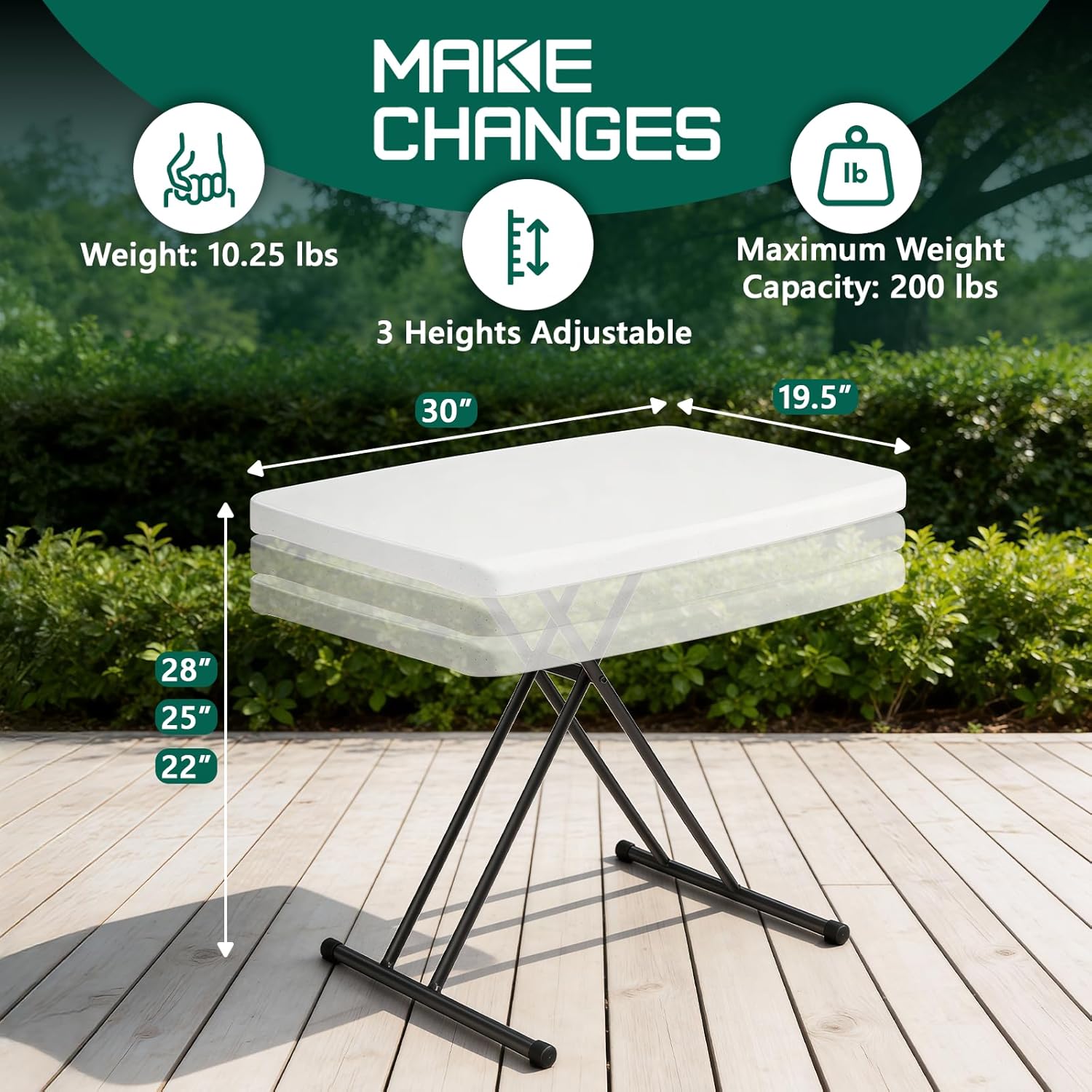 Folding Table 30 Inch - Small Desk Adjustable Height TV Tray for Laptop, Couch, Camping - Heavy Duty Utility Foldable Table for Small Spaces, No Assembly Required,Plastic White Granite