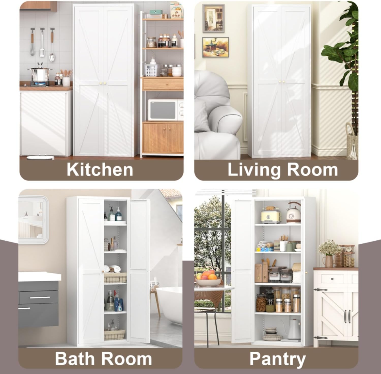 Extra Tall 2-Door Metal Storage Cabinet, 71-Inch Pantry Cabinet with Adjustable Shelves, 180 lbs Capacity, Large Steel Locker for Kitchen, Pantry, Utility Room