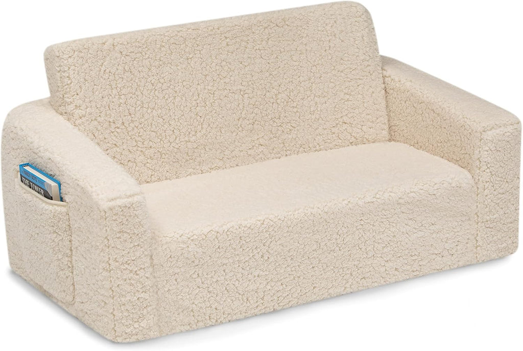 Delta Children Cozee Flip-Out Sherpa 2-in-1 Convertible Sofa to Lounger for Kids, Cream (Pack of 3)