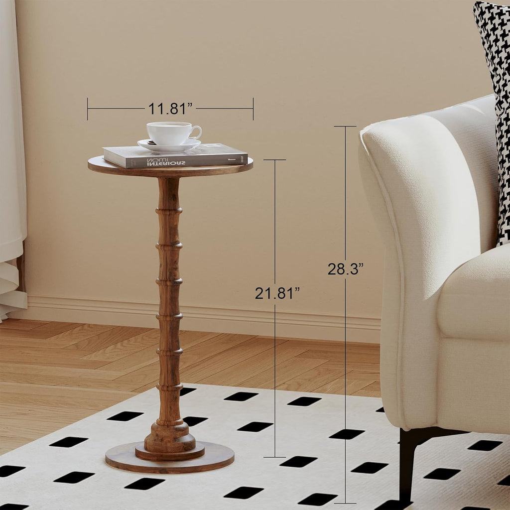 Leomonio Round Side Table, Modern Drink Table for Small Spaces, Small End Table with Solid Wood Leg for Living Room, Bedroom, Corners, and Office (Rustic Brown)