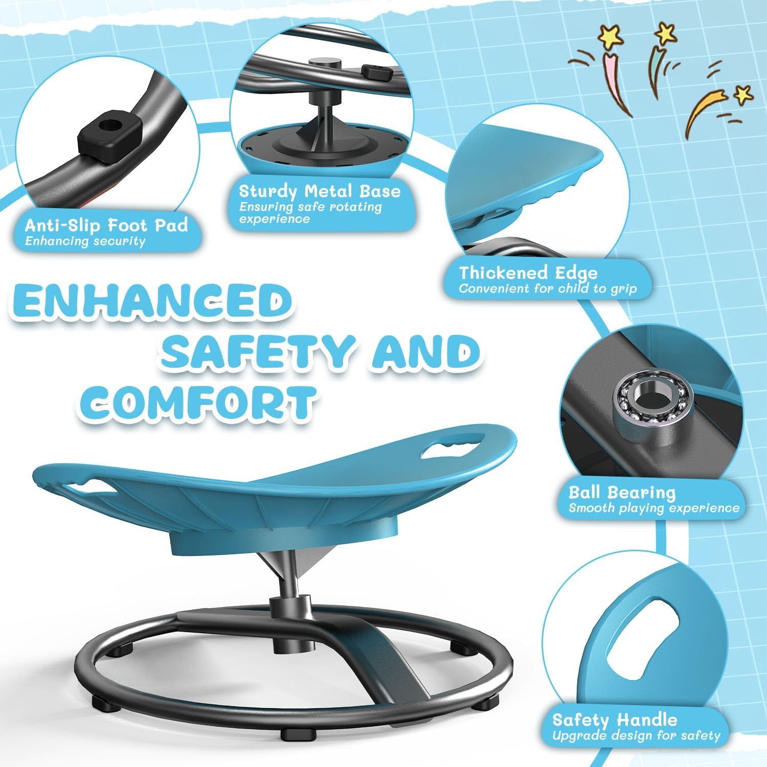 Spinning Chair for Autistic Kids - Sensory Spinning Chair with Safety Handle & Non-Slip Design Sensory Toys for Kids with Autism(Blue)