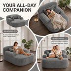 Oversized Chaise Lounge Chair Indoor, Boneless Couch Cloud Chair with 3 Comfy Pillows, Corduroy High-Density Foam Reading Chair, Wide Arms Bed Sleeper Sofa for Living Room Bedroom Relaxing