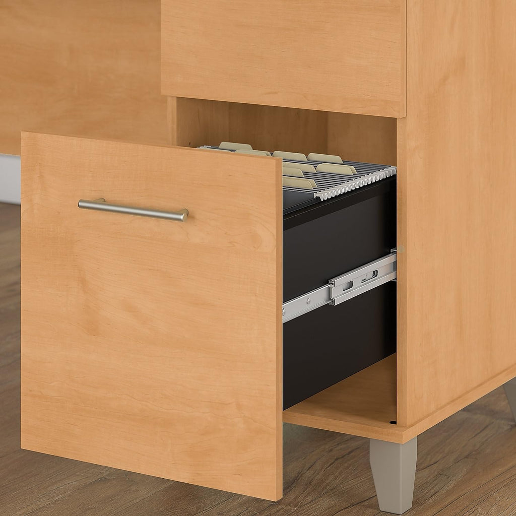 Bush Furniture Somerset 60W Office Desk with Lateral File Cabinet and 5 Shelf Bookcase in Maple Cross