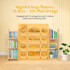 Toy Storage Organizer with Bookshelf – Wooden Toy Organizer with 12 Toy Bins & 6 Tier Bookcase,Quick Assembly Kids Bookshelf,Toy Bin for Playroom, Bedroom, Nursery– White