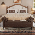 FiveWillowise 65" End of Bed Storage Bedroom Bench with Storage,Faux Leather Storage Ottoman Bench with Rolled Arms and Nailhead Trim for King Size End of Bed,Entryway,Living Room,Chocolate