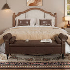 FiveWillowise 65" End of Bed Storage Bedroom Bench with Storage,Faux Leather Storage Ottoman Bench with Rolled Arms and Nailhead Trim for King Size End of Bed,Entryway,Living Room,Chocolate