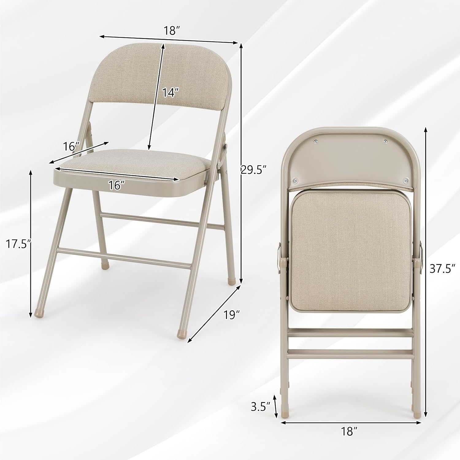 GOFLAME 6 Pack Folding Chairs, Fabric Dining Chair Set with Padded Seat & Metal Frame, Indoor Outdoor Upholstered Commercial Seat for Home Office Events Wedding Party, Beige