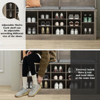 Wodeer Hall Tree with Bench and Shoe Storage, 53" Farmhouse 4-in-1 Mudroom Storage Organizer with Coat Rack, 6 Hooks, 12 Shoe Cubbies, Adjustable Shelf, for Entryway, Hallway, Living Room, Grey