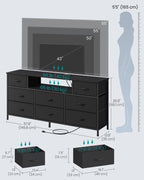 SONGMICS BELLAH Collection - Dresser for Bedroom with Outlets and LED Lights, TV Stand for TVs Up to 65 Inches, Chest of Drawers, 8 Drawers, Steel, Modern, Ink Black ULGS434BH02S