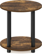 Furinno Turn-N-Tube Toolless Assembly Side Table, 2-Tier Rustic Brown Round End Table with Open Shelf, Night Stand, Bedside Table, for Living Room, Bedroom, Amber Oak