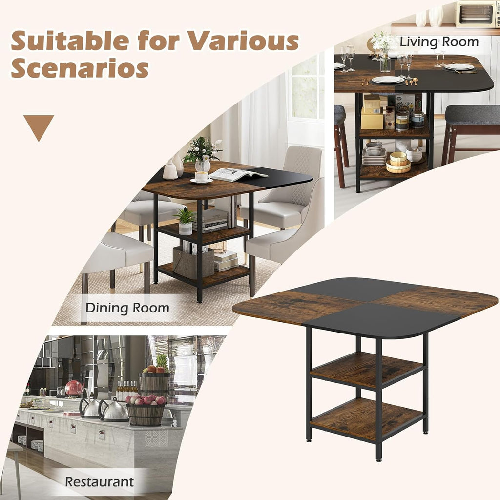 Giantex 47.5-inches Dining Table for 4, Square Kitchen Table with 2-Layer Storage Rack, Mix-Colored Tabletop, Adjustable Foot Pads, Wooden Dinner Tables for Dinette, Living Room, Restaurant