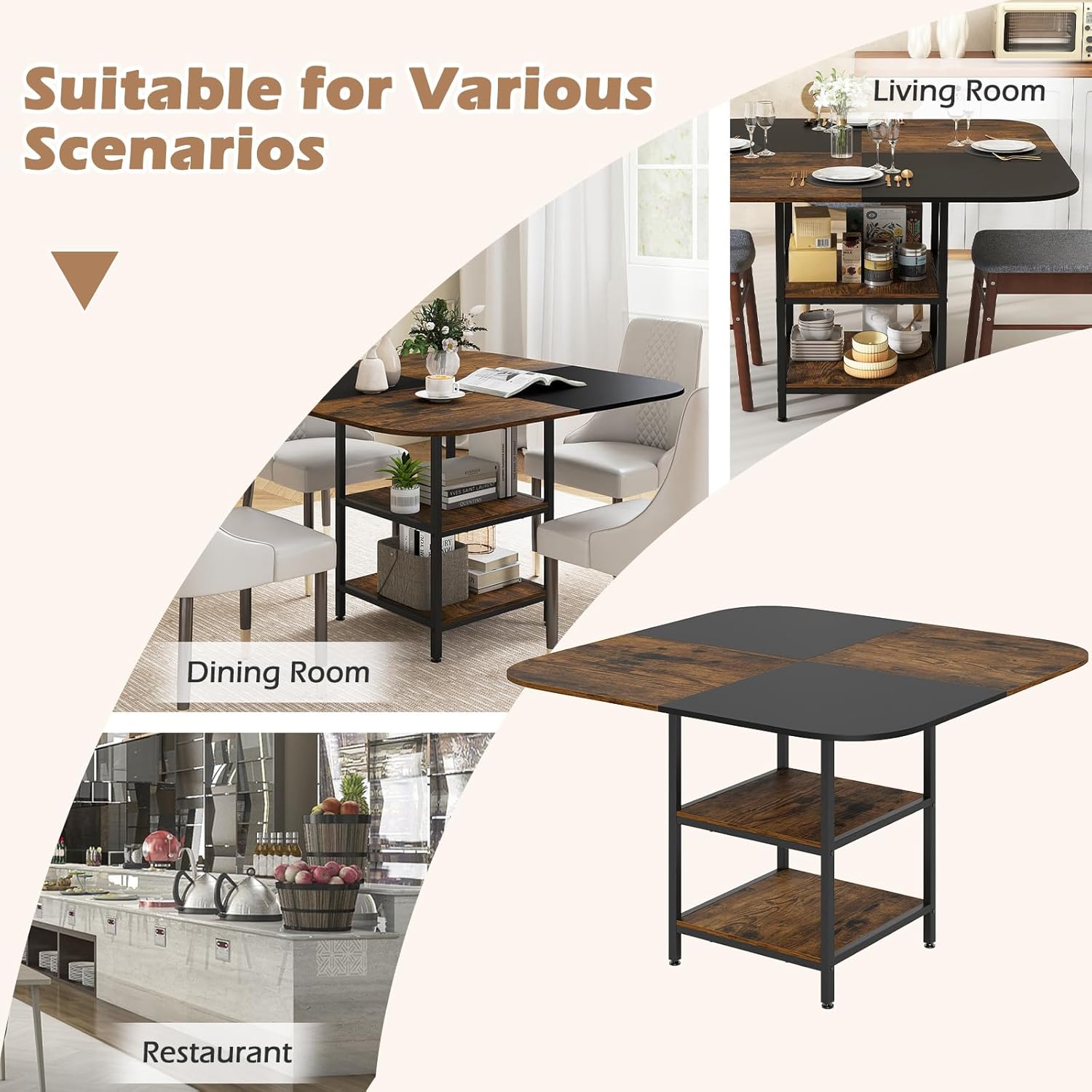 Giantex 47.5-inches Dining Table for 4, Square Kitchen Table with 2-Layer Storage Rack, Mix-Colored Tabletop, Adjustable Foot Pads, Wooden Dinner Tables for Dinette, Living Room, Restaurant