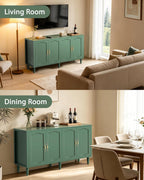 fineway 63" Sideboard Buffet Cabinet, Mid Century Modern Credenza Storage Cabinet with Carved Handle & Adjustable Shelves, Buffet Table Kitchen Coffee Bar for Living Room Dining Room - Green