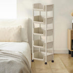 5-Tier Plastic Rolling Cart with Wheels, Multi Layer Storage Cart, Multi-Functional High-Borders Storage Trolley, Durable and Stable, Tiered Cart for Bathroom,Laundry, Living Room