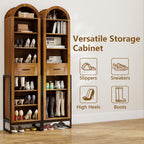 YU YUSING 71" Tall Shoe Storage Cabinet, 8 Tiers Arched Shoe Rack Organizer with Drawer, Freestanding Shoe Closet Shelf with Open Storage for Closet, Entryway, Living Room
