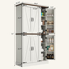 chartustriable 71in Farmhouse Kitchen Pantry Cabinet,Freestanding Tall Storage Cabinet with 6 Barn Doors,Organizer,Rustic Wood Storage Cabinets for Kitchen,Dining Room,Bathroom(White)