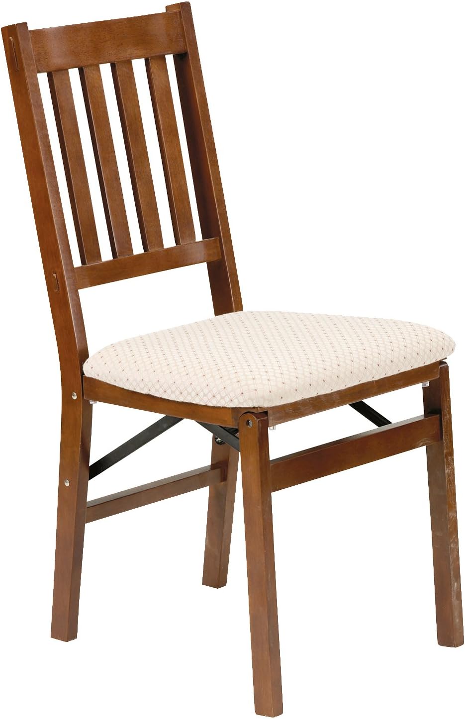 Stakmore Arts and Crafts Wooden Folding Chairs with Padded Seats, Set of 2 - No Assembly Foldable Dining Chairs, Steel Folding Mechanism, Upholstered Cushion, Space-Saving, Fruitwood Frame