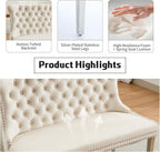 Shenyon Velvet Upholstered Dining Bench with Back, Tufted Loveseat Bench with Silver Stainless Steel Legs and Nailhead Trim, Banquette Seating for Dining Room, Kitchen, Entryway (Beige, Dining Bench)