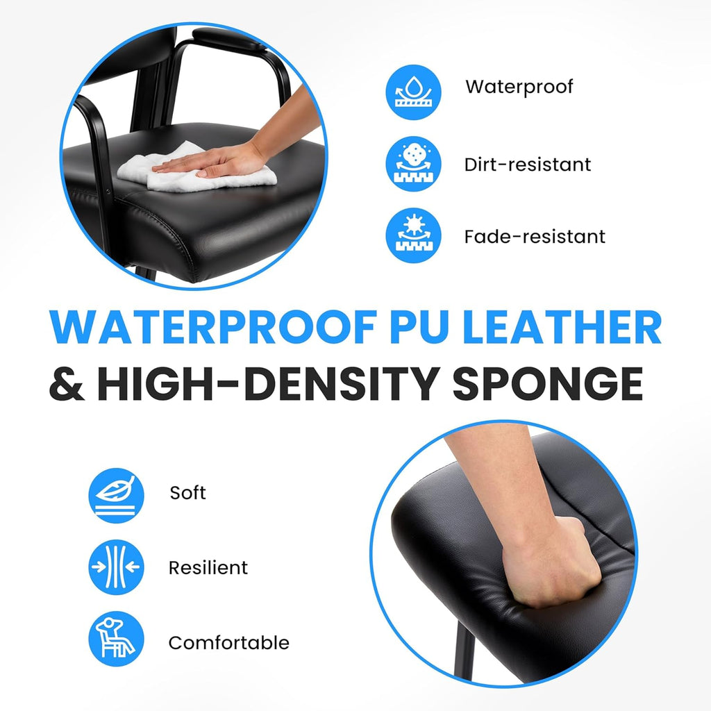 HealSmart Office Reception Guest Chair with Leather Padded Arm Rest for Waiting Room, Lobby Home Desk Table Side Chairs for Elderly, Seniors, Black
