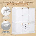 roomfitters Kitchen Pantry Organizers and Storage Kitchen Cabinet, Hutch with Microwave Stand, 4 Drawers, Spice Racks, White