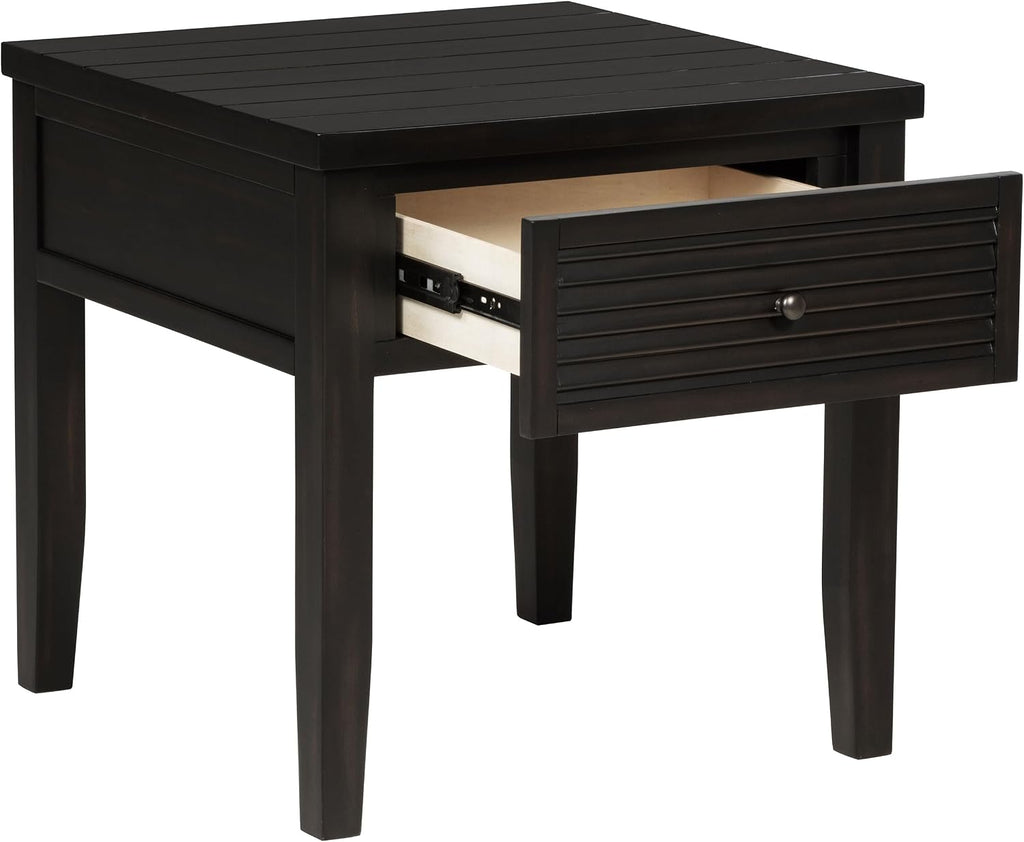 Sutter, End Table, Side Table, Java Pine Veneer Accent Table, Square Living Room Table with 1 Drawer, Planked Top, 24 Inches Wide