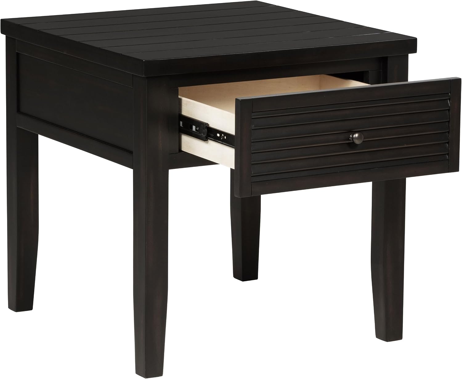 Sutter, End Table, Side Table, Java Pine Veneer Accent Table, Square Living Room Table with 1 Drawer, Planked Top, 24 Inches Wide