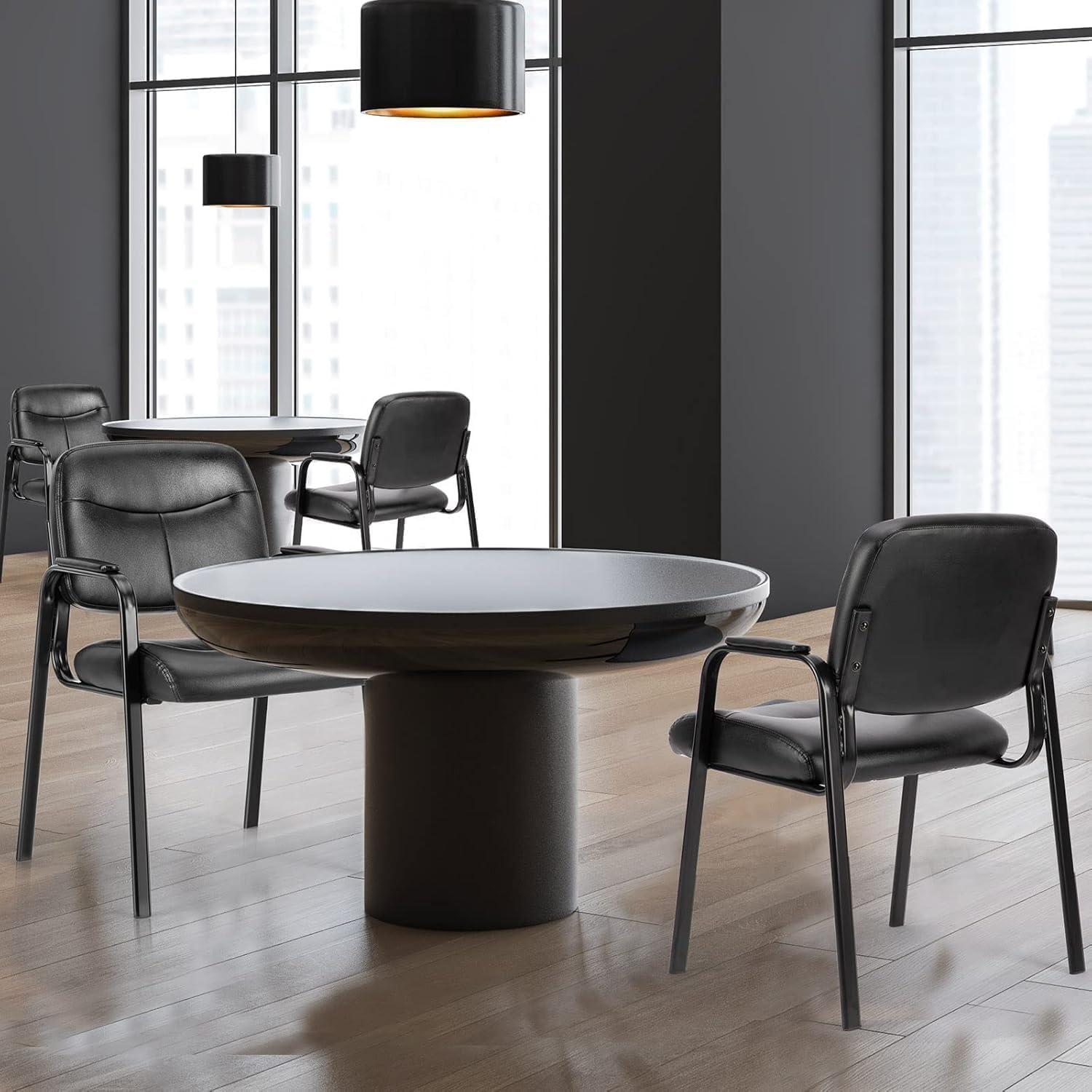 Office Waiting Room Chairs Guest Reception Chair with Arms, No Wheels, PU Leather for Breakroom, Lobby and Customer, Lower Back 1PC