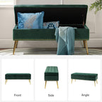 45.5" Luxury Velvet Storage Ottoman Bench with Button Tufted & Nailhead Trim, Upholstered Entryway Benches with Gold Legs, Multi-Functional Footstool for Bedroom End of Bed, Green