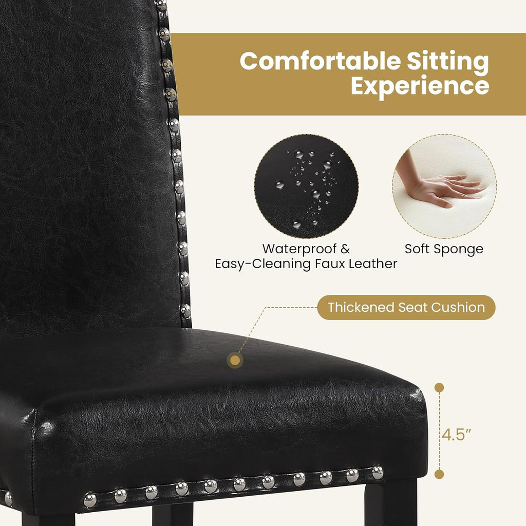 Giantex Black Dining Chairs Set of 4, Faux Leather Upholstered Parsons Kitchen Chairs with Solid Rubber & Bent Wood Legs, Thick Padded Seat, Armless Side Chairs for Living Dining Room Restaurant