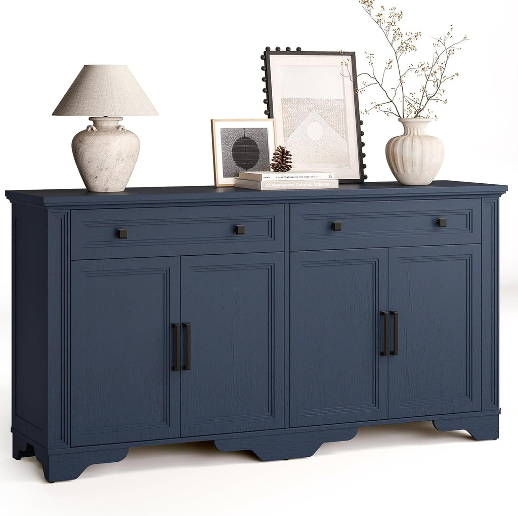 ONBRILL 63" Sideboard Buffet Cabinet, Kitchen Buffet Storage Cabinet, Large Credenza with Drawers & Doors, Wood Coffee Bar Console Wine Bar for Living Room Hallway Blue